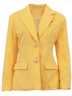 Women's100% Cotton Blazer Comfortable Buttons Elegant Vintage Daily Formal School Formal Vacation Office Single Breasted Short Peaked Lapel Regular Fit Long Sleeve Outerwear Yellow Spring Fall