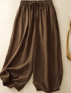 Women's Cotton Chinos Vintage Basic Full Length High Waist Plain Pocket Drawstring Comfort Outdoor Stretchy Vacation Street Causal White Yellow Khaki Beige Summer Spring Fall Loose Fit