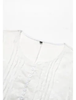 Women's Cotton Dress Sundress White Floral Midi Dress V-Neck Elegant Empire Waist Short Sleeve Ruched Pocket Summer Spring 2024 White Blue Green