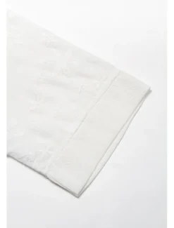 Women's Cotton Dress Sundress White Floral Midi Dress V-Neck Elegant Empire Waist Short Sleeve Ruched Pocket Summer Spring 2024 White Blue Green