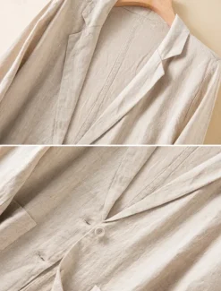 Women's Cotton Linen Blazer Comfortable Breathable Pocket Casual Plain Office Street Casual Daily Wear Single Breasted Regular Turndown Regular Fit Long Sleeve Outerwear White Green Beige Summer