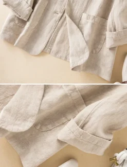 Women's Cotton Linen Blazer Comfortable Breathable Pocket Casual Plain Office Street Casual Daily Wear Single Breasted Regular Turndown Regular Fit Long Sleeve Outerwear White Green Beige Summer