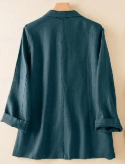 Women's Cotton Linen Blazer Comfortable Breathable Pocket Casual Plain Office Street Casual Daily Wear Single Breasted Regular Turndown Regular Fit Long Sleeve Outerwear White Green Beige Summer