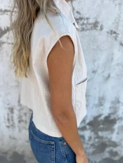 Women's Cotton Linen Camisole Tank Top Solid Color Basic Casual Short Sleeve Crew Neck Shirt Collar Regular Tops Daily Buttons Pocket White Navy Blue Apricot Light Blue Summer