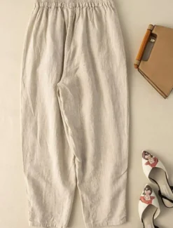 Women's Cotton Linen Pants Baggy Pants Chinos Fashion Streetwear Ethnic Style Full Length High Waist Floral Embroidered Pocket Elastic Waistband Comfy Soft Comfortable Micro-elastic Outdoor Street