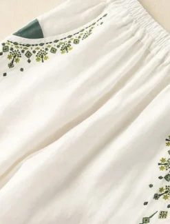 Women's Cotton Linen Pants Baggy Pants Chinos Fashion Streetwear Ethnic Style Full Length High Waist Floral Embroidered Pocket Elastic Waistband Comfy Soft Comfortable Micro-elastic Outdoor Street