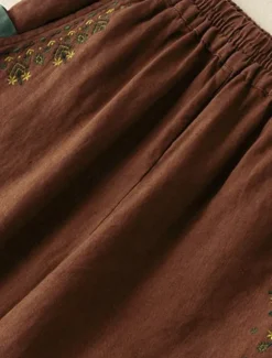 Women's Cotton Linen Pants Baggy Pants Chinos Fashion Streetwear Ethnic Style Full Length High Waist Floral Embroidered Pocket Elastic Waistband Comfy Soft Comfortable Micro-elastic Outdoor Street