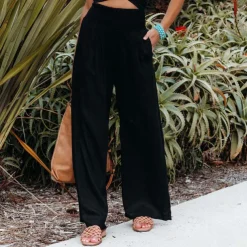 Women's Cotton Linen Pants Wide Leg Trousers Fashion Casual Lounge Full Length High Waist Baggy Micro-elastic Vacation Daily Apple Green Black White Dark Navy Autumn / Fall