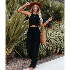 Women's Cotton Linen Pants Wide Leg Trousers Fashion Casual Lounge Full Length High Waist Baggy Micro-elastic Vacation Daily Apple Green Black White Dark Navy Autumn / Fall