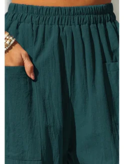 Women's Cotton Linen Pants Basic Full Length High Waist Plain Pocket Comfort Outdoor Micro-elastic Vacation Street Causal Black Pink Wine Navy Blue Summer Spring Fall Loose Fit