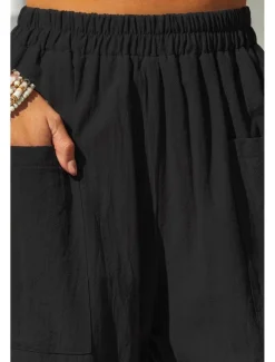 Women's Cotton Linen Pants Basic Full Length High Waist Plain Pocket Comfort Outdoor Micro-elastic Vacation Street Causal Black Pink Wine Navy Blue Summer Spring Fall Loose Fit