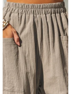 Women's Cotton Linen Pants Basic Full Length High Waist Plain Pocket Comfort Outdoor Micro-elastic Vacation Street Causal Black Pink Wine Navy Blue Summer Spring Fall Loose Fit