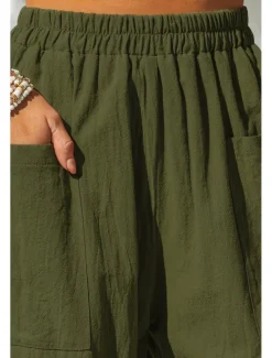 Women's Cotton Linen Pants Basic Full Length High Waist Plain Pocket Comfort Outdoor Micro-elastic Vacation Street Causal Black Pink Wine Navy Blue Summer Spring Fall Loose Fit