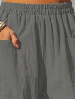 Women's Cotton Linen Pants Basic Full Length High Waist Plain Pocket Comfort Outdoor Micro-elastic Vacation Street Causal Black Pink Wine Navy Blue Summer Spring Fall Loose Fit