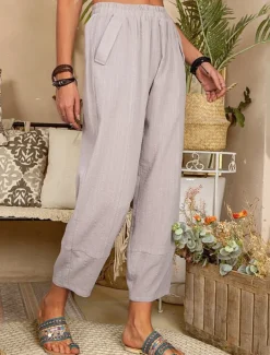 Women's Cotton Linen Pants Pants Trousers Lightweight Casual Ankle-Length High Rise Plain Pocket Breathability Comfortable Inelastic Casual Daily Weekend Wine Navy Black White Summer Spring Regular