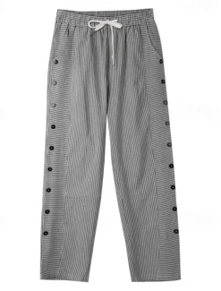 Women's Cotton Linen Pants Slacks Pants Trousers Streetwear Casual Full Length Natural Striped Pocket Elastic Drawstring Design Breathability Soft Micro-elastic Casual Daily Wear Light Yellow Dark