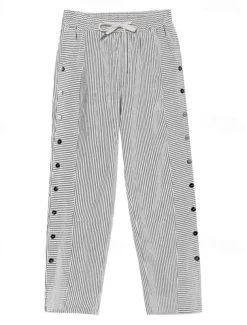 Women's Cotton Linen Pants Slacks Pants Trousers Streetwear Casual Full Length Natural Striped Pocket Elastic Drawstring Design Breathability Soft Micro-elastic Casual Daily Wear Light Yellow Dark