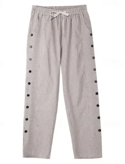Women's Cotton Linen Pants Slacks Pants Trousers Streetwear Casual Full Length Natural Striped Pocket Elastic Drawstring Design Breathability Soft Micro-elastic Casual Daily Wear Light Yellow Dark