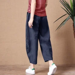 Women's Cotton Linen Pants Pants Trousers Casual Daily Ankle-Length Plain Side Pockets Breathability Comfortable Inelastic Going out Weekend Black Wine Sky Blue Khaki Spring & Summer Regular Fit