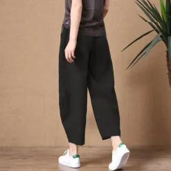 Women's Cotton Linen Pants Pants Trousers Casual Daily Ankle-Length Plain Side Pockets Breathability Comfortable Inelastic Going out Weekend Black Wine Sky Blue Khaki Spring & Summer Regular Fit