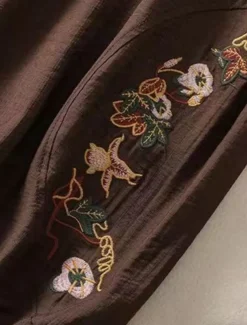 Women's Cotton Linen Pants Chinos Fashion Basic Ethnic Full Length Medium Waist Floral Embroidered Pocket Drawstring Comfort Outdoor Stretchy Vacation Street Causal Black White Coffee Summer Spring