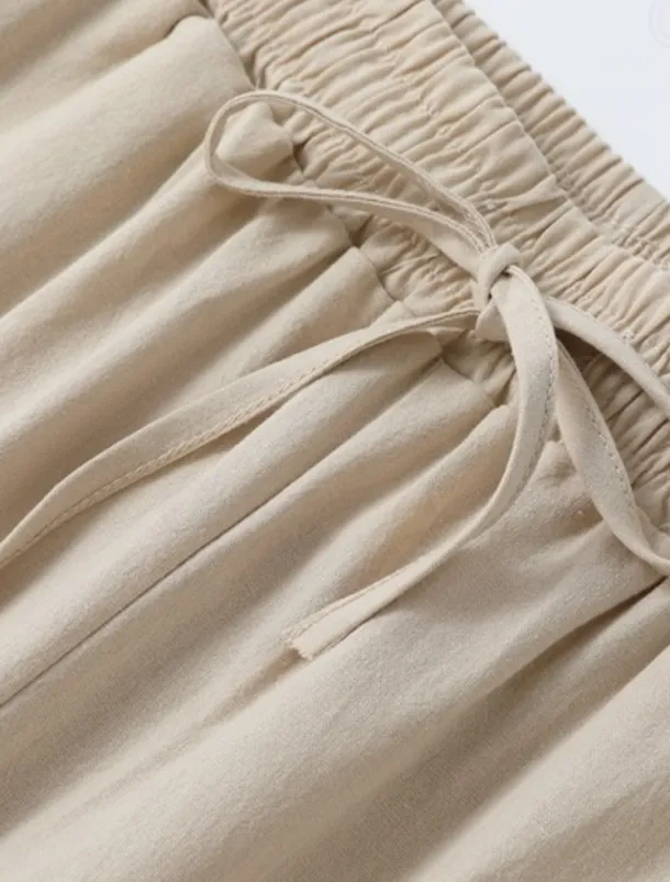 Women's Cotton Linen Pants Chinos Pants Trousers Basic Casual Long High Waist Plain Pocket Elastic Drawstring Design High Cut Breathability Soft Micro-elastic Street Daily Wear Black White Green Khaki