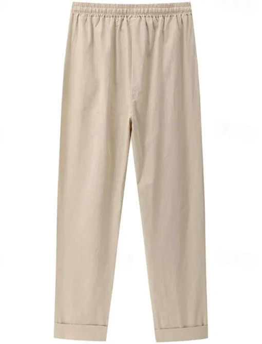Women's Cotton Linen Pants Chinos Pants Trousers Basic Casual Long High Waist Plain Pocket Elastic Drawstring Design High Cut Breathability Soft Micro-elastic Street Daily Wear Black White Green Khaki