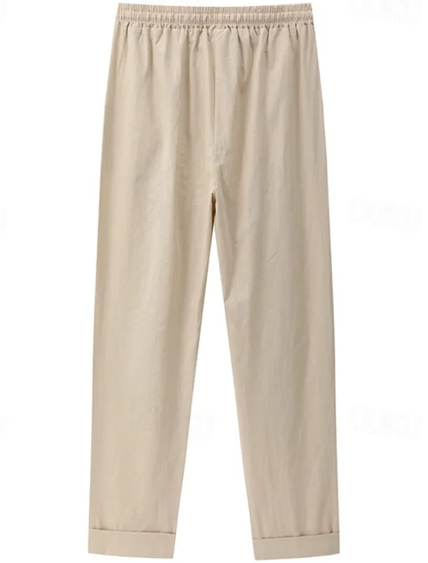 Women's Cotton Linen Pants Chinos Pants Trousers Basic Casual Long High Waist Plain Pocket Elastic Drawstring Design High Cut Breathability Soft Micro-elastic Street Daily Wear Black White Green Khaki