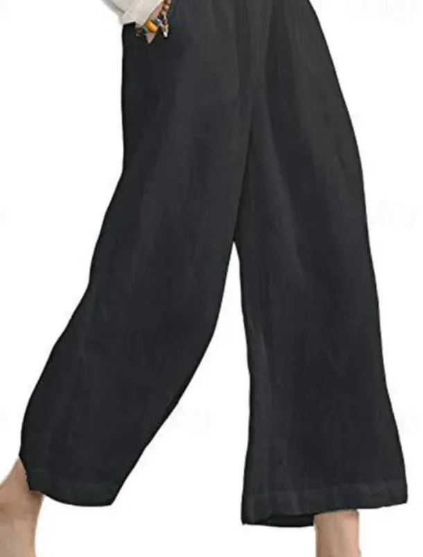 Women's Cotton Linen Pants Slacks Active Casual Ankle-Length Natural Plain Pocket Elastic Waist Outdoor Comfortable Outdoor Vacation Casual Daily Wine Black Army Green Blue Summer Regular Fit