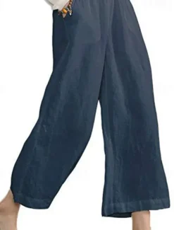 Women's Cotton Linen Pants Slacks Active Casual Ankle-Length Natural Plain Pocket Elastic Waist Outdoor Comfortable Outdoor Vacation Casual Daily Wine Black Army Green Blue Summer Regular Fit