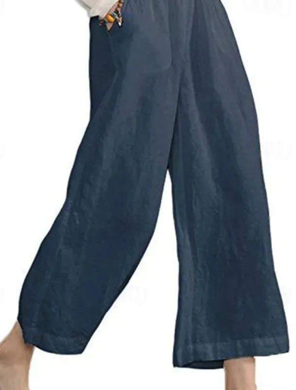 Women's Cotton Linen Pants Slacks Active Casual Ankle-Length Natural Plain Pocket Elastic Waist Outdoor Comfortable Outdoor Vacation Casual Daily Wine Black Army Green Blue Summer Regular Fit