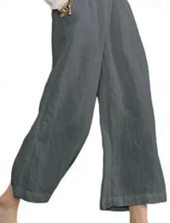 Women's Cotton Linen Pants Slacks Active Casual Ankle-Length Natural Plain Pocket Elastic Waist Outdoor Comfortable Outdoor Vacation Casual Daily Wine Black Army Green Blue Summer Regular Fit