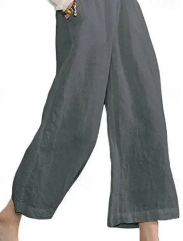 Women's Cotton Linen Pants Slacks Active Casual Ankle-Length Natural Plain Pocket Elastic Waist Outdoor Comfortable Outdoor Vacation Casual Daily Wine Black Army Green Blue Summer Regular Fit