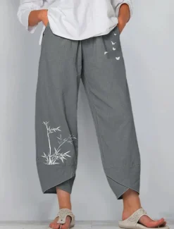 Women's Cotton Linen Pants Pants Trousers Lightweight Casual Ankle-Length Low Rise Graphic Prints Pocket Breathability Comfortable Inelastic Casual Daily Weekend Navy Black ash-colored Summer Spring