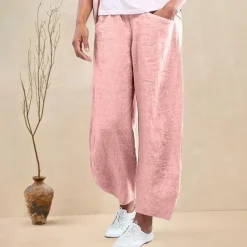 Women's Cotton Linen Pants Pants Trousers Baggy Pants Basic Casual Lounge Mid Waist Side Pockets Baggy Office Valentine's Day Daily Pink Red Dark Navy Green