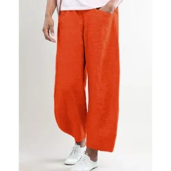 Women's Cotton Linen Pants Pants Trousers Baggy Pants Basic Casual Lounge Mid Waist Side Pockets Baggy Office Valentine's Day Daily Pink Red Dark Navy Green