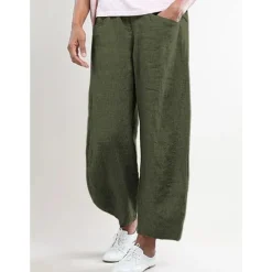Women's Cotton Linen Pants Pants Trousers Baggy Pants Basic Casual Lounge Mid Waist Side Pockets Baggy Office Valentine's Day Daily Pink Red Dark Navy Green