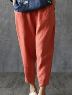 Women's Cotton Linen Pants Pants Trousers Baggy Pants Fashion Streetwear Full Length Mid Waist Plain Pocket Elastic Waist Baggy Breathability Soft Outdoor Micro-elastic Vacation Daily Daily Wear