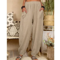 Women's Cotton Linen Pants Baggy Pants Harem Pants Comfort Solid Color Pocket Elastic Waist Causal Black White Army Green Dark Navy Summer Spring Fall