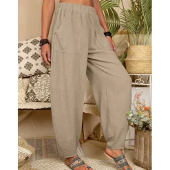 Women's Cotton Linen Pants Baggy Pants Harem Pants Comfort Solid Color Pocket Elastic Waist Causal Black White Army Green Dark Navy Summer Spring Fall