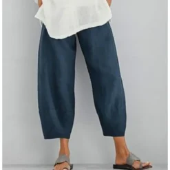 Women's Cotton Linen Pants Pants Trousers Casual Daily Ankle-Length Plain Side Pockets Elastic Waistband Breathability Comfortable Inelastic Weekend Black Dark navy Khaki Gray Spring & Summer Regular