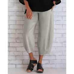 Women's Cotton Linen Pants Pants Trousers Casual Daily Ankle-Length Plain Side Pockets Elastic Waistband Breathability Comfortable Inelastic Weekend Black Dark navy Khaki Gray Spring & Summer Regular