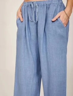 Women's Cotton Linen Pants Comfort Pure Color Pocket Elastic Waist Breathable Micro-elastic Home Black White Wine Navy Blue Summer