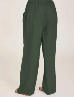 Women's Cotton Linen Pants Comfort Pure Color Pocket Elastic Waist Breathable Micro-elastic Home Black White Wine Navy Blue Summer