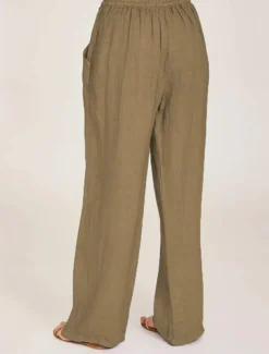 Women's Cotton Linen Pants Comfort Pure Color Pocket Elastic Waist Breathable Micro-elastic Home Black White Wine Navy Blue Summer