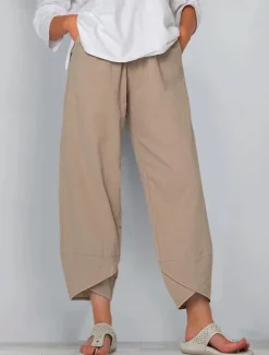 Women's Cotton Linen Pants Pants Trousers Casual Daily Ankle-Length Plain Side Pockets Breathability Comfortable Inelastic Weekend Black Wine Green Khaki Spring & Summer Regular Fit