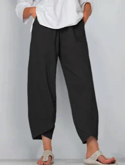 Women's Cotton Linen Pants Pants Trousers Casual Daily Ankle-Length Plain Side Pockets Breathability Comfortable Inelastic Weekend Black Wine Green Khaki Spring & Summer Regular Fit