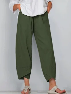 Women's Cotton Linen Pants Pants Trousers Casual Daily Ankle-Length Plain Side Pockets Breathability Comfortable Inelastic Weekend Black Wine Green Khaki Spring & Summer Regular Fit
