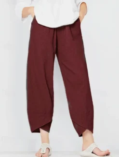 Women's Cotton Linen Pants Pants Trousers Casual Daily Ankle-Length Plain Side Pockets Breathability Comfortable Inelastic Weekend Black Wine Green Khaki Spring & Summer Regular Fit