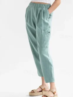 Women's Cotton Linen Pants Pants Trousers Palazzo Pants Fashion Streetwear Comfort Full Length High Waist Plain Elastic Waist Comfy Outdoor Comfortable Street Daily Wear Going out Dark Grey Black